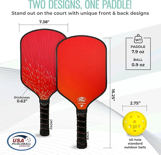Pickleball Paddle Single and Set – USAPA Approved Lightweight Paddles, Fiberglass Surface, 13mm Honeycomb Core, Outdoor Balls & Carry Bag