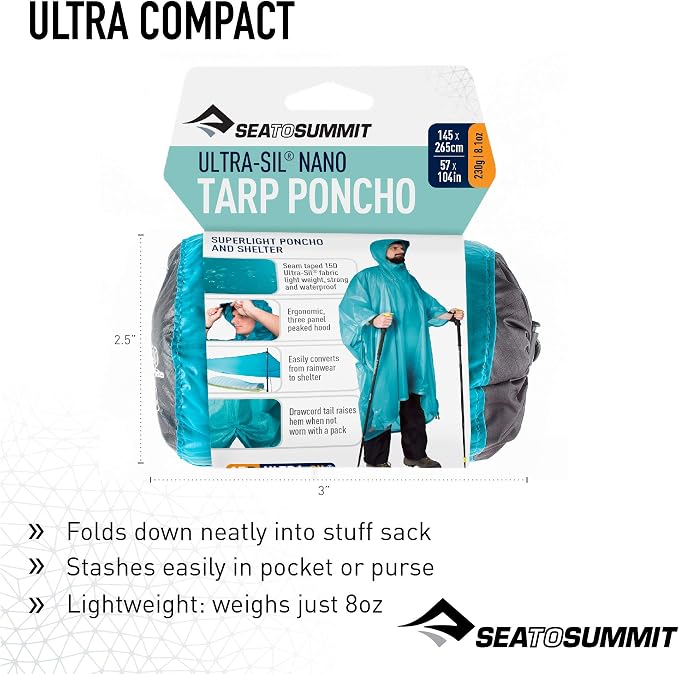 Sea to Summit Ultra-SIL Nano Tarp Poncho 4-in-1 Raincoat, Pack Cover, Groundsheet, and Shelter