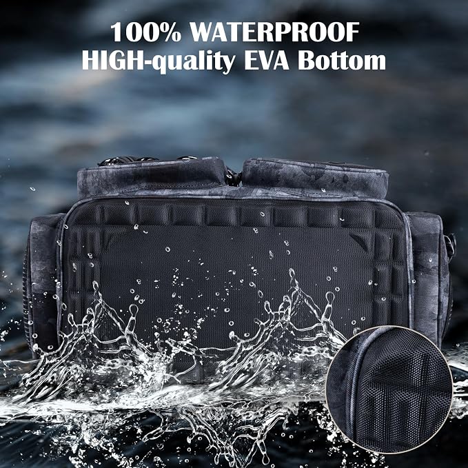 Goture Large Tackle Bag,Store Up to 8PCS 3700 Plus 4PCS 3600 Tackle Trays(Not Included),Water Resistant Saltwater Gear Storage Big Fishing Bag with EVA Bottom,Gifts for Men(21.65"x11.8"x15.16")