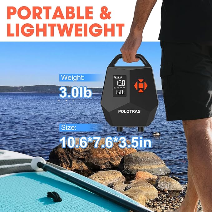 Electric Paddle Board Pump Rechargeable, 20PSI SUP Pump 12000mAh Paddleboard Pump with Inflation & Deflation, Auto-Off, Portable Air Pump for Inflatables, Kayak and Air Mattress
