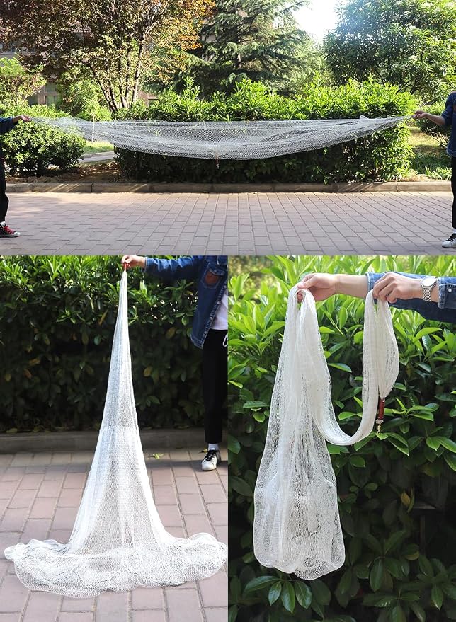 Lawaia Traditional Fishing Cast Net Multifilament Line Landing Net with Steel Pendant Weight Hand Throwing Fish Net White Nylon Small Mesh