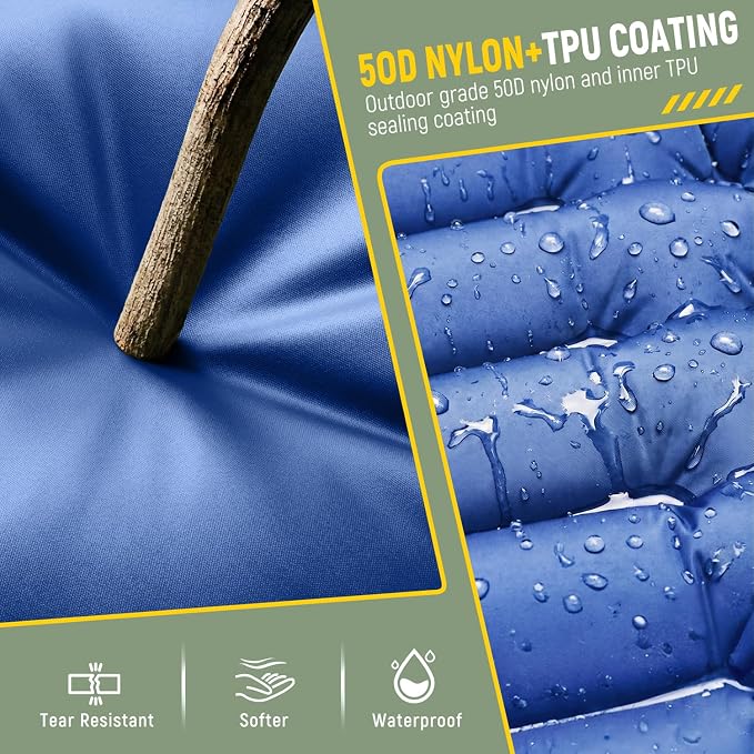 Myxslop Double Sleeping Pad - Ultralight Sleeping Mat with Built-in Foot Pump & Pillow, Portable Inflatable 2 Person Camping Mattress Pad Compact for Backpacking Hiking Tent Beach Camping Pad