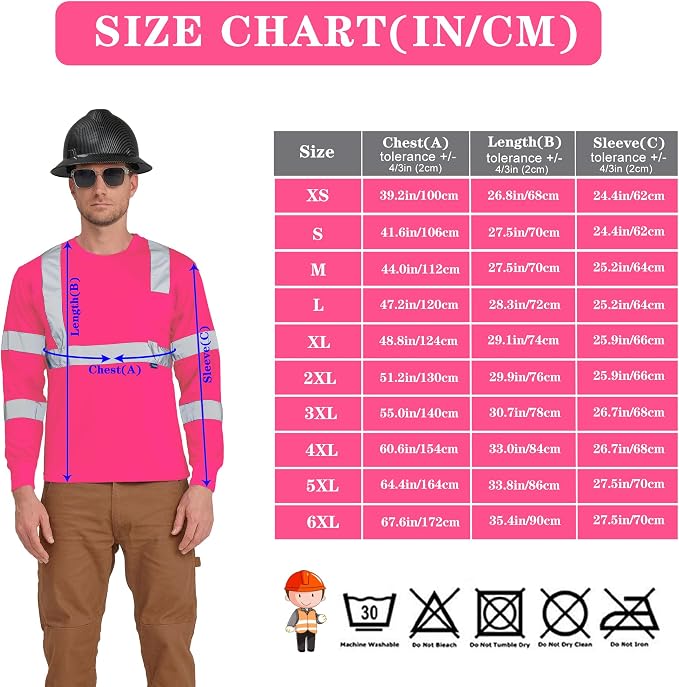 AYKRM Safety T Shirt Reflective High Visibility hi vis Long Sleeve T Shirt (XS-6XL)