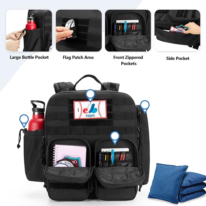 DSLEAF Cornhole Backpack Holds 16-24 Cornhole Bags, Cornhole Patch Bag with Padded Shoulder Straps and Extra Pockets for Tossing Games (Patent Design)