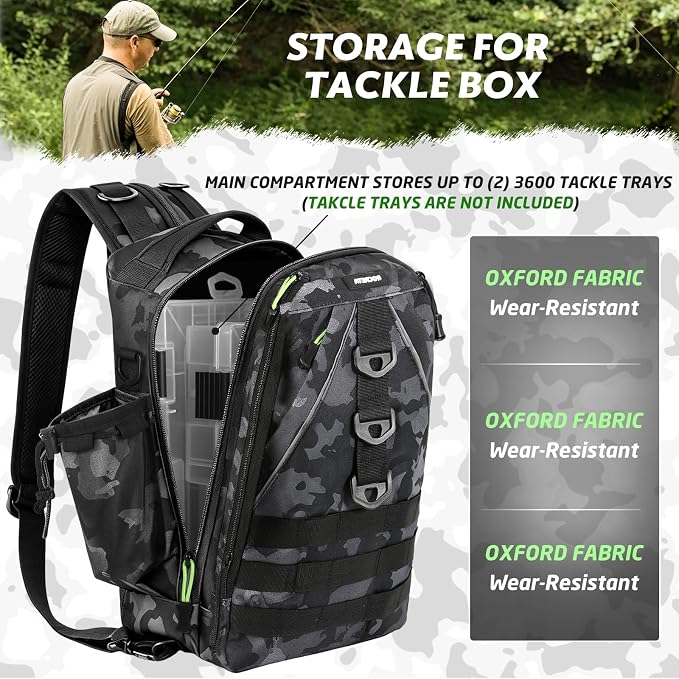 Fishing Backpack with Tackle Boxes,Fishing Lure Kit and Tool | Waterproof Fishing Tackle Bag With Rod Holder, Sling Backpack wtih Fishing Gear, Fishing Gifts for Men Woman Anglers