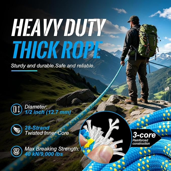 10mm/12.7mm Arborist Rope,3825lbs-9000lbs Double Braided Arborist Bull Rope for Tree Rigging & Pulling,Heavy Duty Rope for Tree Work,Rappelling, Swing Sailing Hiking Camping