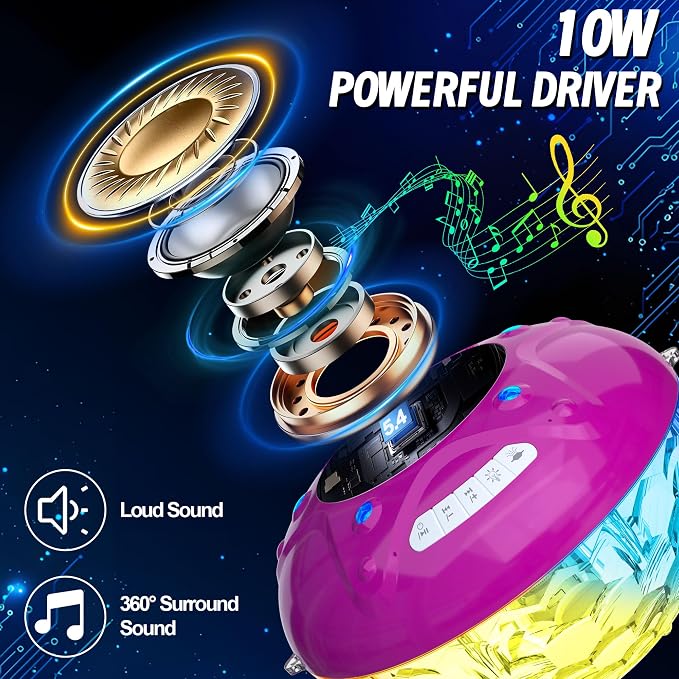 KingSom 3 in 1 Bluetooth Pool Speaker with Pool Fountain Light, Floating Pool Speaker for Pool, IP68 Waterproof Hot Tub Speakers, Loud Sound, BT5.4,24H Playtime Pool Water Fountain,Purple