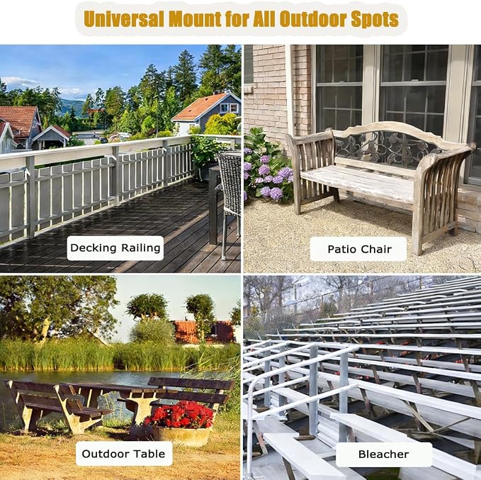 White Heavy Duty Patio Umbrella Clamp, Rustproof Steel Railing Holder with 360° Rotation for Balcony, Fence, Bleachers & Outdoor Deck