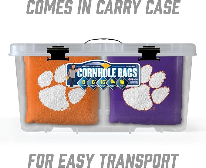 YouTheFan Officially-Licensed NCAA Set of 8 Cornhole Bags - All Weather Dual Sided Slide & Stop - Regulation Size with Carry case