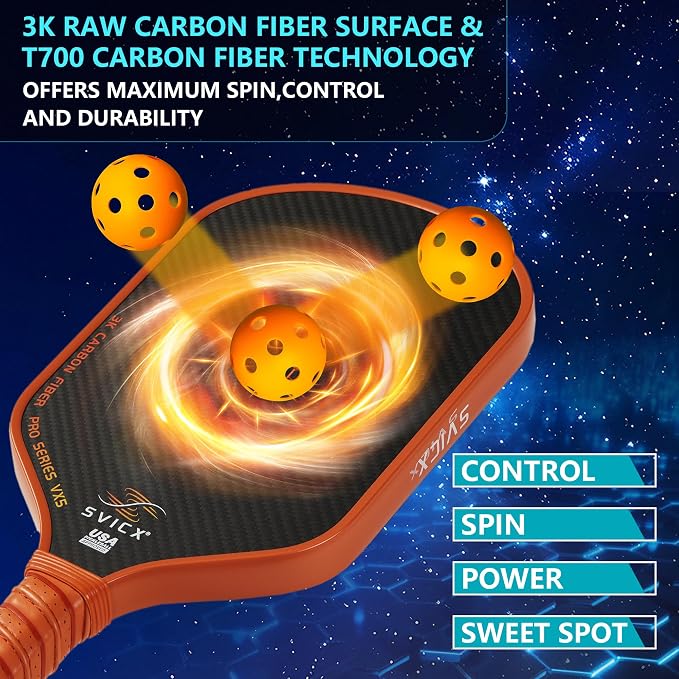 Carbon Fiber Pickleball Paddle 16mm – Professional Pickleball Paddles with Superior Control, Power & Spin – Extended Handle for Two-Handed Grip, USAPA Approved
