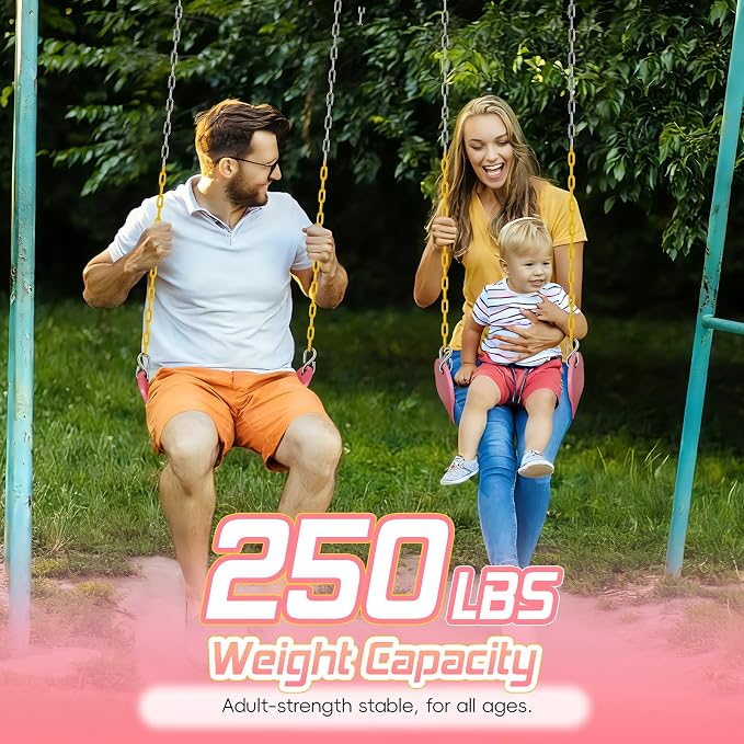 SEKKVY 2 Pack Swing Seats with 66" Heavy Duty Chains, Swing Set Accessories Replacement with Snap Hooks, Toddler Swings Supports 250 lbs for Outdoor Backyard Playground, Indoor Swing for Kids, Pink