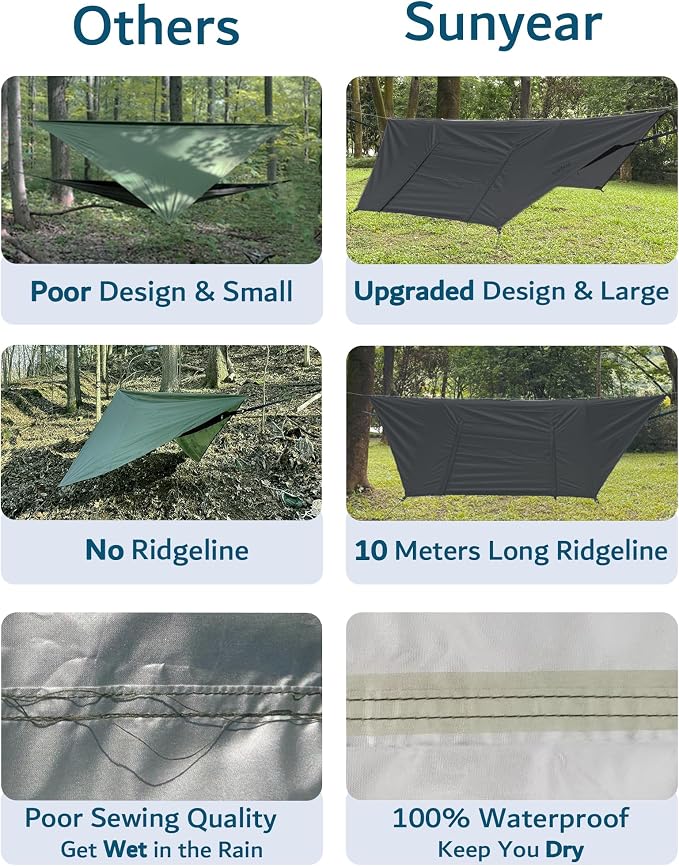 Sunyear Camping Hammock with Spacious Net, Single/Double,Outdoor&Indoor
