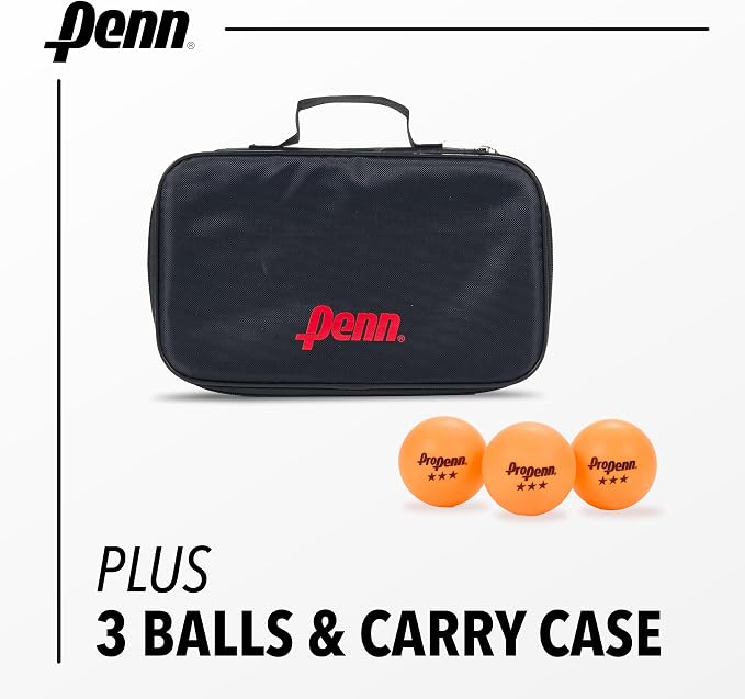 Penn 2-Player Table Tennis Paddle Set - 2 x 3.0 Paddles, 3 Balls & Storage Pouch - Ping Pong Rackets with Balanced Sponge Backing, Competition Rubber & Ergonomic Handle - Outdoor Sports
