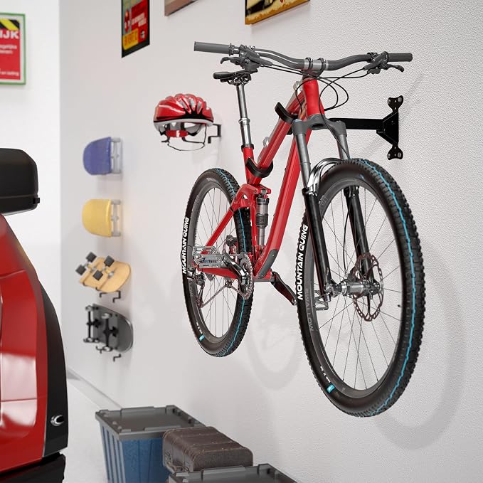 Bike Wall Mount Hanger for Garage, Heavy-Duty Durable Aluminum Alloy Horizontal Bicycle Storage Rack with Adjustable Hook, Hold up to 66lbs, for Road Mountain Hybrid Bikes in Garage