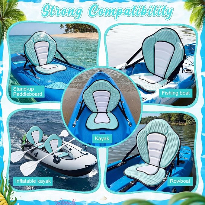 Vinsot Kayak Seat Cushion Universal Paddle Board Seat with Back Support Adjustable Non Slip Boat Chair Seats with 4 Straps and Storage Bag for Kayak Boat Sup Canoe