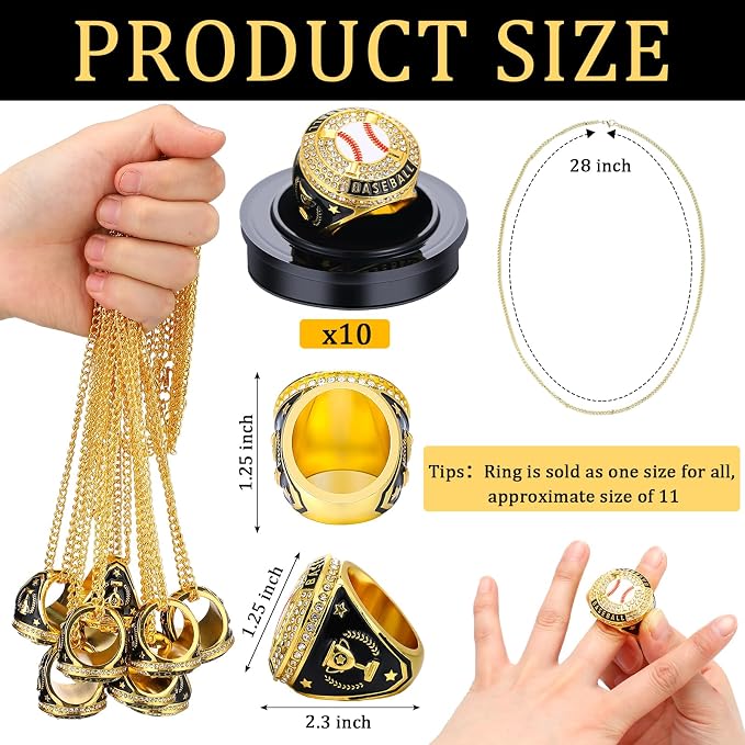 Highergo 10 Pcs Basketball Softball Baseball MVP Dancer Champion Trophy Ring with Display Stand Star Football Soccer Volleyball Golf Cheerleading Bowling Track Field
