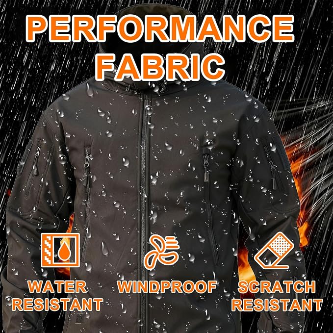 Men's Military Tactical Jacket Fleece Lined Hooded Mens Softshell Jacket Waterproof Windproof and Warm Winter Coat