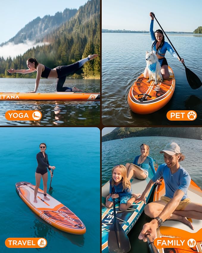 CETANA Extra Wide Inflatable Paddle Board 11'6 x 35" x 6", 450LB High Weight Capacity Wide Stable Stand Up Paddle Board for Beginners, 2–3 Person Large Paddleboard with 3 Fins, Dual Bungee, 15 D Rings