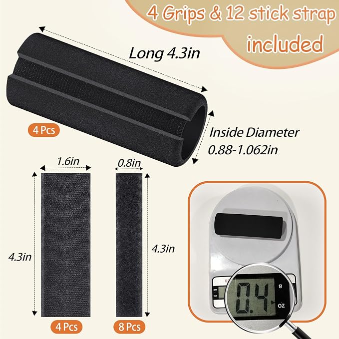 4 Pcs Universal Handle Grips 4.3 Inch NBR Rubber Foam Comfort Grip Buffer Tube Cover Black Soft Handle Bar Grips for Equipment Handlebar Grips Replacement