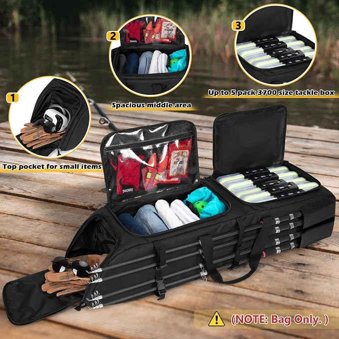 Rexmica Fishing Backpack Holds 8 Rods & Reels, Fishing Tackle Bag with Compartment for Tackle Boxes, Fishing Gear or Equipment, Fishing Rod Case Backpack, Fishing Pole Bag with Tactical Molle System