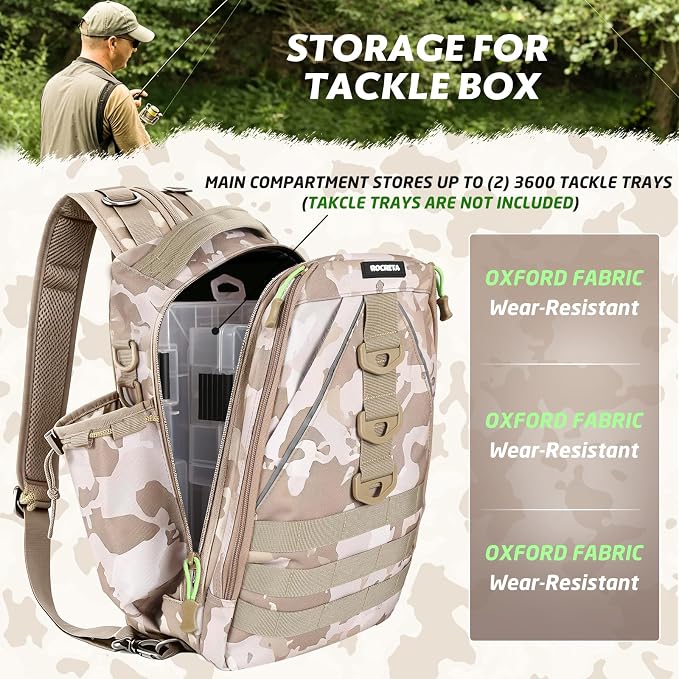 Fishing Backpack with Tackle Boxes,Fishing Lure Kit and Tool | Waterproof Fishing Tackle Bag With Rod Holder, Sling Backpack wtih Fishing Gear, Fishing Gifts for Men Woman Anglers