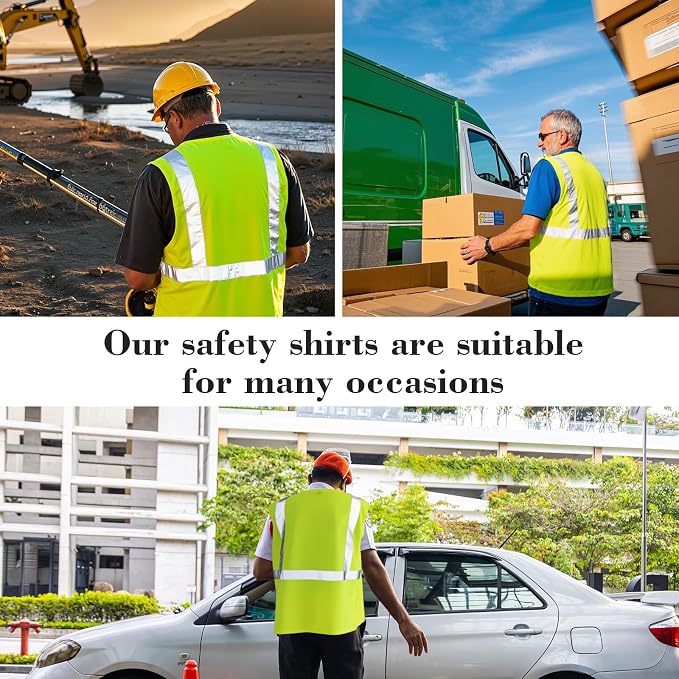 Amylove 4 Pcs Hi Vis Sleeveless Reflective Shirt for Men Class 2 Construction Work Shirts with Pockets for Men Women