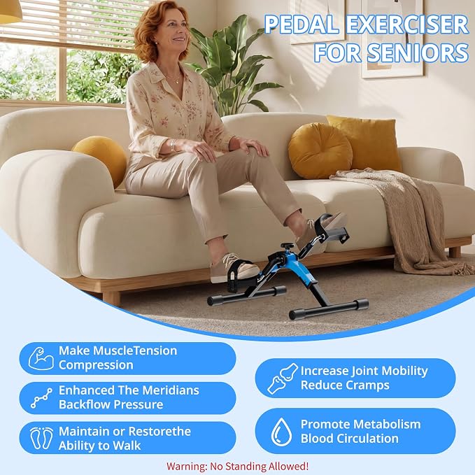 RYGEO Under Desk Bike Pedal Exerciser with LCD Display, Foldable Mini Exercise Bike for Arm & Leg Workout, Portable Desk Bike Peddler Machine for Seniors, Physical Therapy, Home Office
