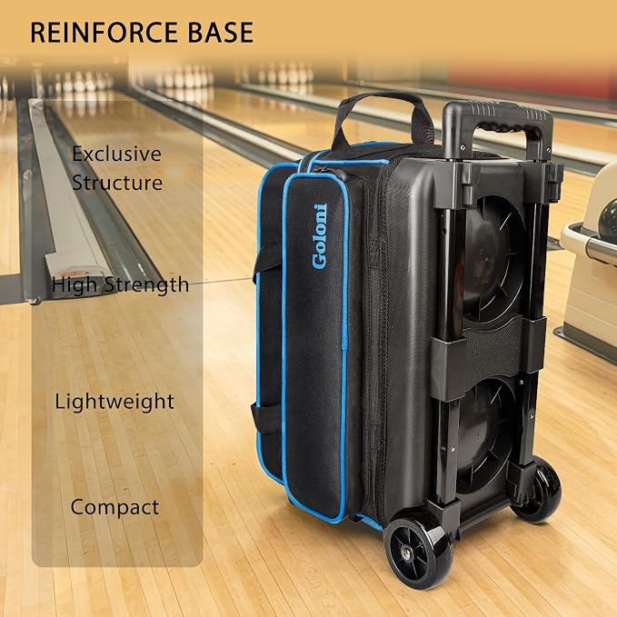 Goloni Double Roller 2 Ball Bowling Bag with Separate Shoe Compartment,2 Ball Bowling Bag with Wheels,Retractable Handle Extends to 40"