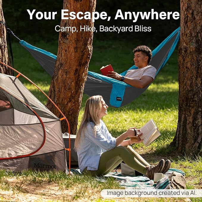 Kootek Camping Hammock, Portable Hammocks with Tree Straps & Attached Carry Bag, Camping Essentials Gear, Perfect for Outside Indoor Hiking Beach Backpack Travel