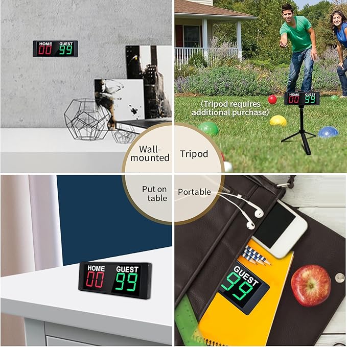 YZ LED Portable Digital Scoreboard, Tabletop Electronic Scoreboard with Remote, Score Keeper for Games Cornhole/Basketball/Ping Pong/Baseball/Tennis/Volleyball Indoor Outdoor