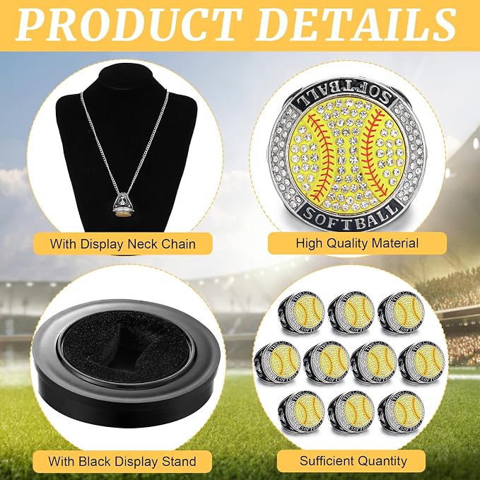Highergo 10 Pcs Basketball Softball Baseball MVP Dancer Champion Trophy Ring with Display Stand Star Football Soccer Volleyball Golf Cheerleading Bowling Track Field