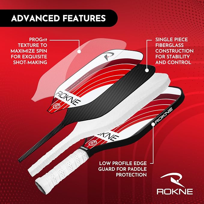 ROKNE Curve Classic Pickleball Paddle | USAPA Approved Fiberglass Pickleball Paddles | Precision Engineering & Comfort | ProGrit Texture for Max Spin & Power | Paddle