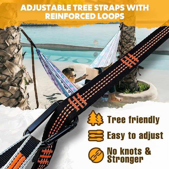 NATUREFUN Ultra-Light Travel Camping Hammock | 300kg Load Capacity,Breathable,Quick-Drying | 2 x Premium Carabiners,2 x Nylon Slings Included | Outdoor Indoor Garden