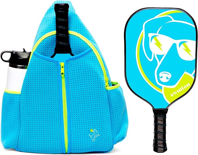 Swinton USAPA Approved Carbon Fiber Pickleball Paddle & Bag Bundle – Lightweight Pickle Ball Paddle with Power, Control & Spin + Premium Padded Pickleball Backpack Bag (Light Blue)