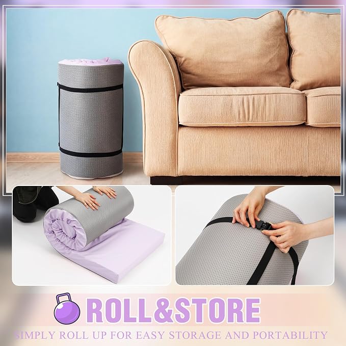 Lyrow 3 Inch 72"x 24" Thick Foldable Yoga Mat with Carry Strap, Non-slip Portable Foam Gym Mat for Yoga, Pilates and Stretching