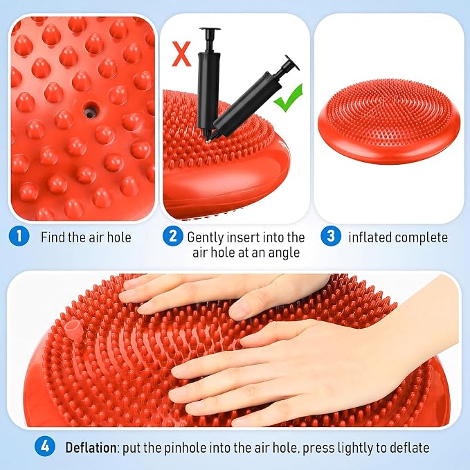 Outus 2 Pcs Balance Disc Inflated Wobble Cushion for Sensory Kids 13. 4 Inch Wiggle Seat Flexible Seating with Hand Pump for Kids Men Women Classroom Exercise Office Home Chair