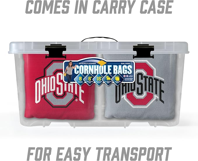YouTheFan Officially-Licensed NCAA Set of 8 Cornhole Bags - All Weather Dual Sided Slide & Stop - Regulation Size with Carry case