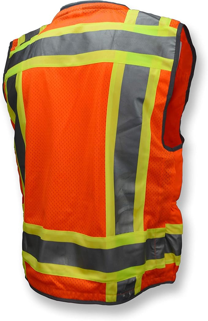 Radians SV55 Class 2 Heavy Woven Two Tone Engineer Vest with Padded Neck to Support Extra Weight in Cargo Pockets, Orange, X-Large