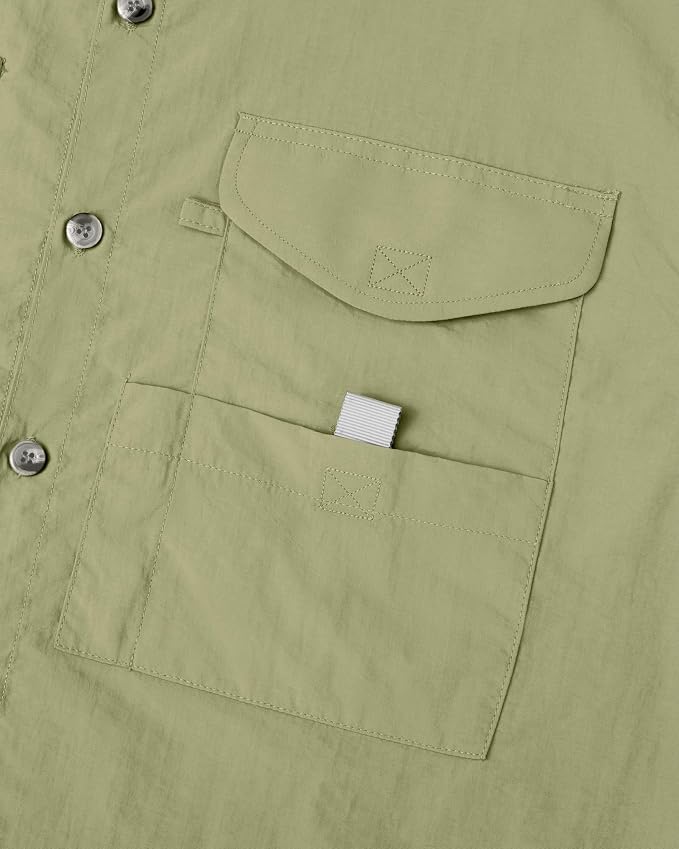 Alimens & Gentle Short Sleeve Fishing Shirt Wicking Fabric Sun Protection Casual Button Down Shirts