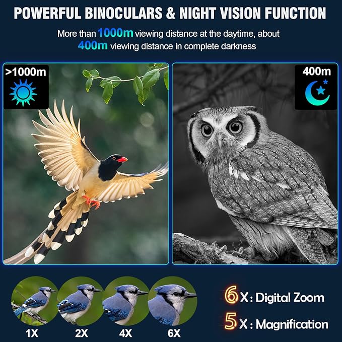 Night Vision Binoculars Long-Lasting for Total Dark up to 1312ft, 6X Zoom & F1.4 Aperture with Night Vision Camera, Rechargeable Night Vision Goggles for Camping, Security, Outdoor, Animal Viewing