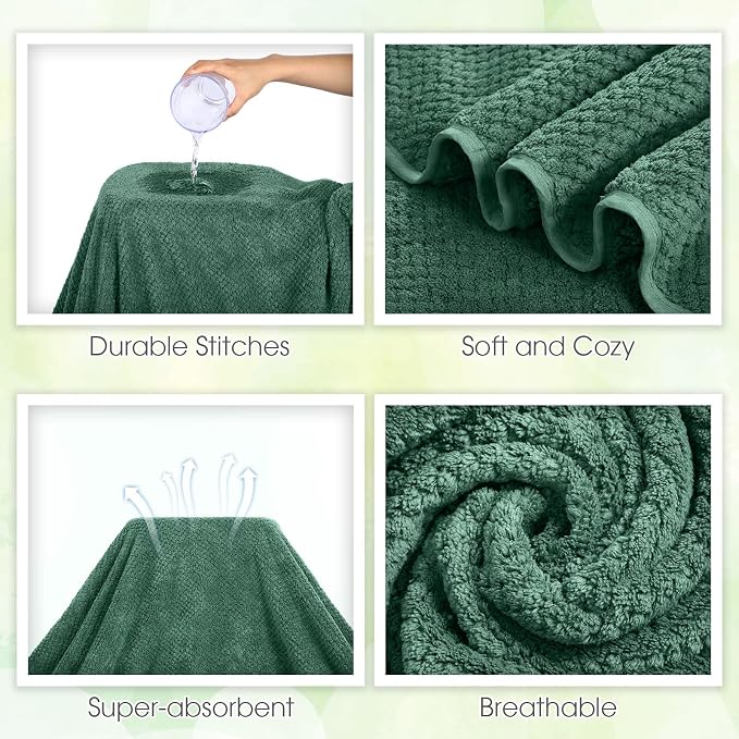 Peryiter Oversized Bath Towels Set of 6 for Adults 40x80 Inches Extra Large Bath Towel Sets Bathroom Sheets Jumbo Shower Towels Quick Dry Absorbent Soft Microfiber for Adults (Dark Green)
