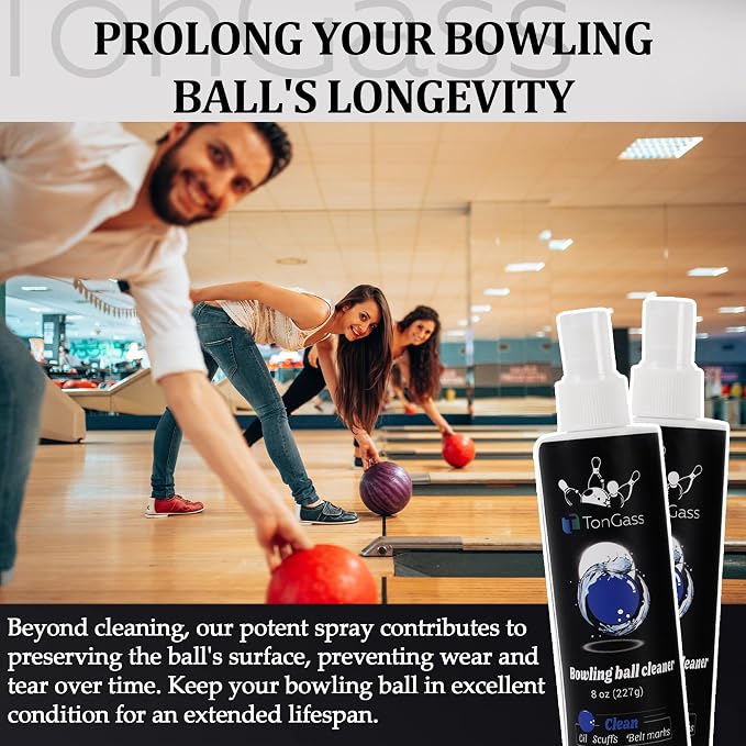TonGass Bowling Ball Cleaner Spray Kit with Towel (2+1 Pack) Portable Bowling Spray Accessories, Oil & Scuff Mark Cleaner, Restores Tack and Prolongs Lifespan of Ball