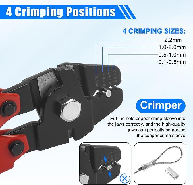 Fishing Crimping Tool Kit Fishing Crimping Pliers Stainless Steel Wire Crimping Tool with 500pcs Crimp Sleeves Set, 4 Size Crimp Sleeves Fishing Tackle Pliers