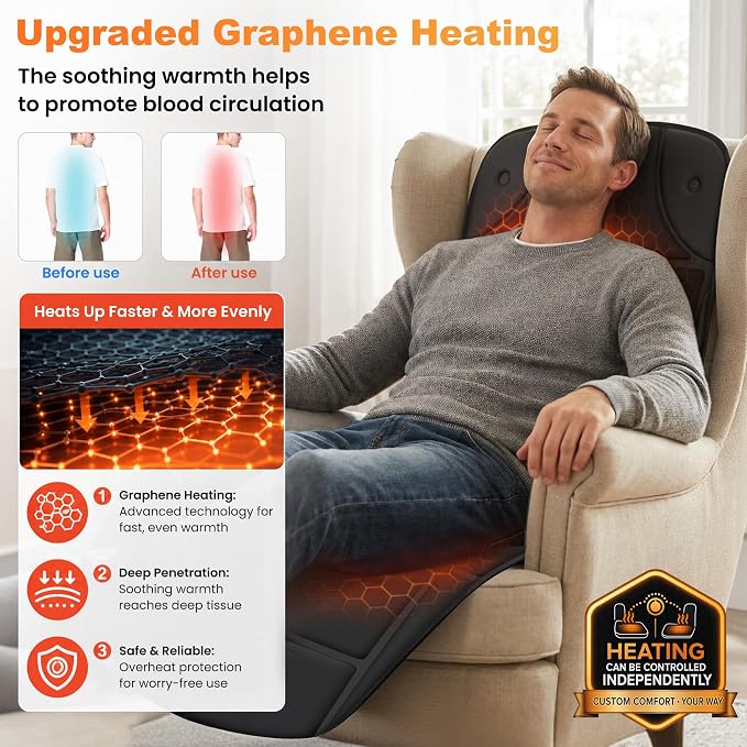 CILI Full Body Massage Mat with Heat, Upgrade Graphene Heating Vibration Back Massage Pad, Full Body Massager for Bed Chair Sofa, Massage Mattress Pad, Father‘s Day Gift for Dad