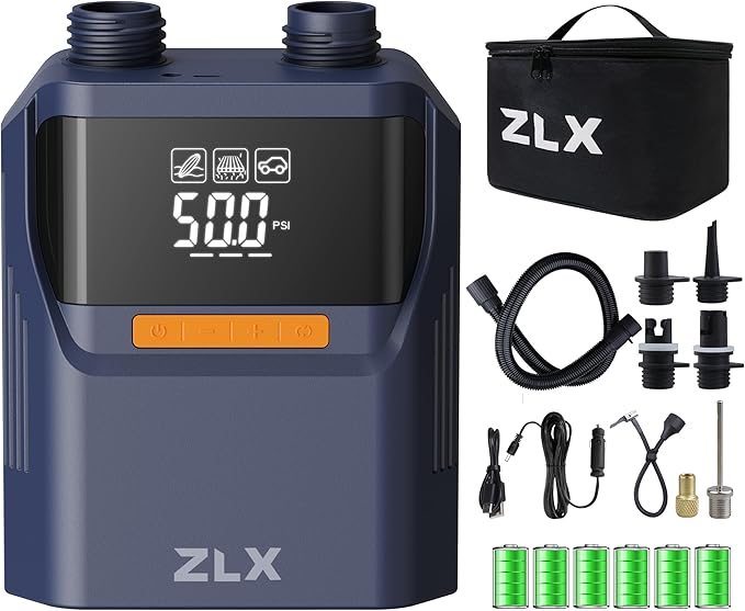 ZLX Electric Paddle Board Pump, 50PSI Air SUP Pump with High Pressure Dual Stage, Auto-Off Inflation/Deflation & Rechargeable Paddle Board Accessories for Inflatables, Kayaks, Boats, Air Mattresses