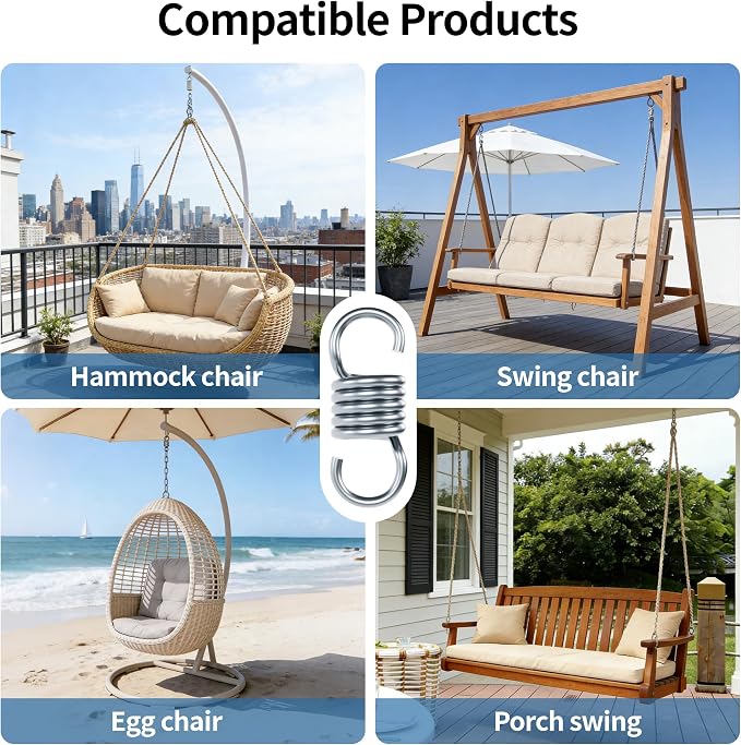 Spring Hook for Patio Swing 990lbs Capacity Hammock Swing Accessories 4.52 Inch Galvanized Extended Hooks 2pcs (Swing Spring)