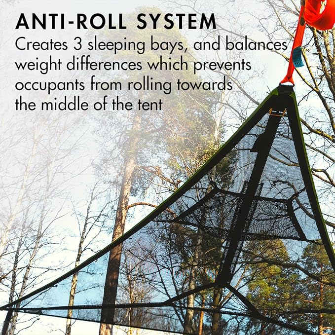 Tentsile Trillium Giant Hammock, The Original Tree Tent Company, 6 Adult Capacity, Anti-Roll, Central Hatch, Ratches and Straps Included, Designed in The UK (6 Person, Black Mesh)