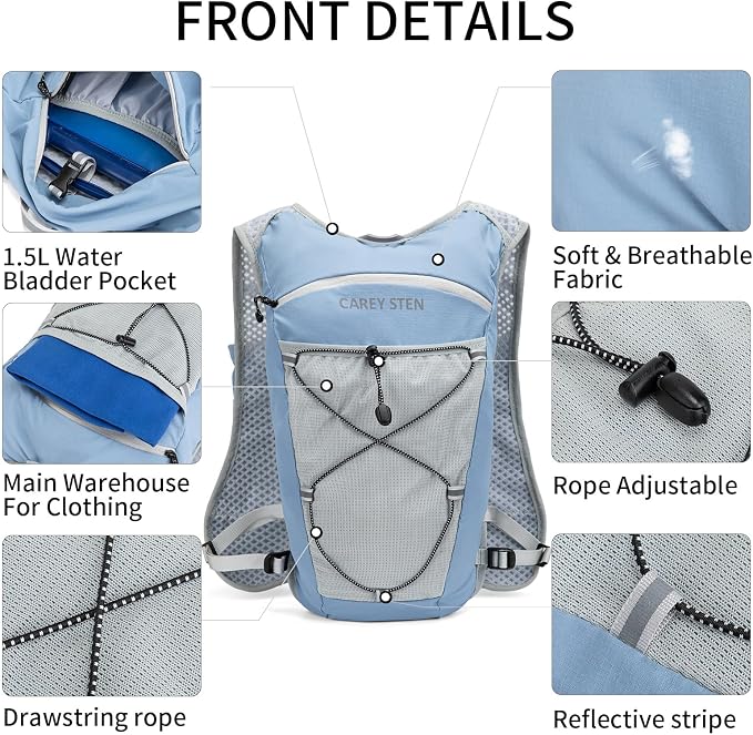 Carey STEN Lightweight Running Hydration Vest, Breathable Outdoor Backpack for Trail Running, Hiking, Cycling & Marathon, Suitable for Both Men and Women