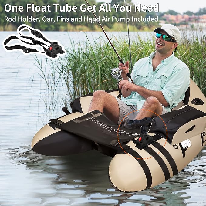 Fishing Float Tube with Adjustable Backpack Straps, Storage Pockets, Fish Ruler, Fly Fishing Boat with Pump, Oar, Rod Holder and Mount, Fins, 350LBS Load Bearing Capacity, FT003