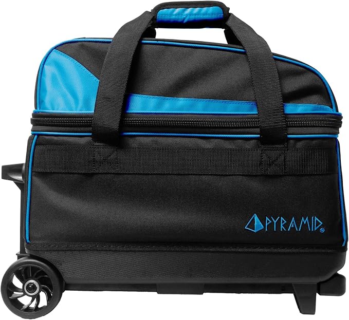 Pyramid Prime Double Roller 2 Ball Bowling Bag with Large Separate Compartment for Bowling Shoes (Up To US Mens Size 16) or Accessories, Locking Handle - Extends to 40"